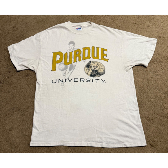 Vintage Purdue Tee Boilermakers Shirt Large 80s Single Stitch Hanes Beefy USA - Picture 1 of 7
